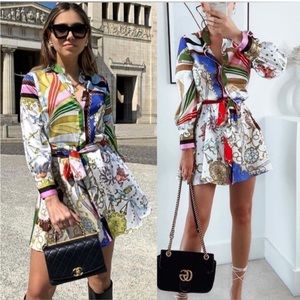 Zara | Zodiac Sign Printed Tie Button Down Dress